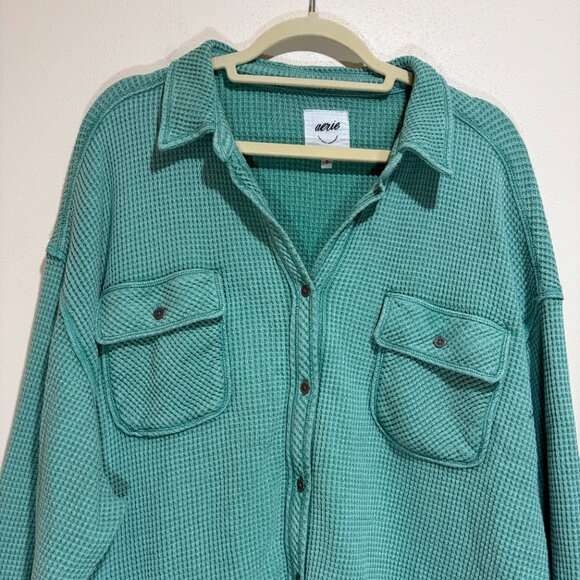 Aerie Lumber Jane Waffle Button Down Shirt Shacket - Picture 2 of 10